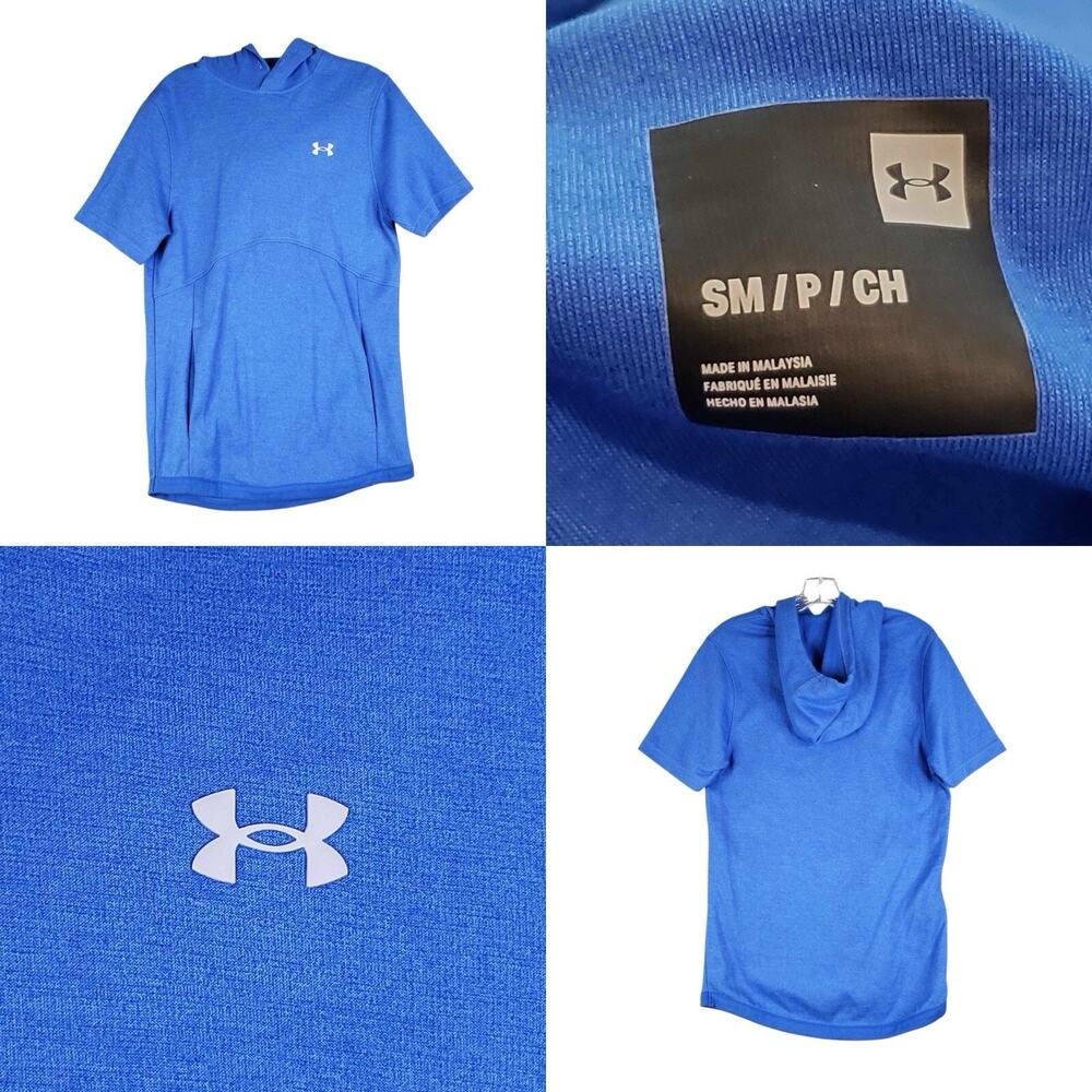 Under Armour UA Hoodie Mens Size S Small Logo Sweatshirt Blue SS Cotton Pullover
